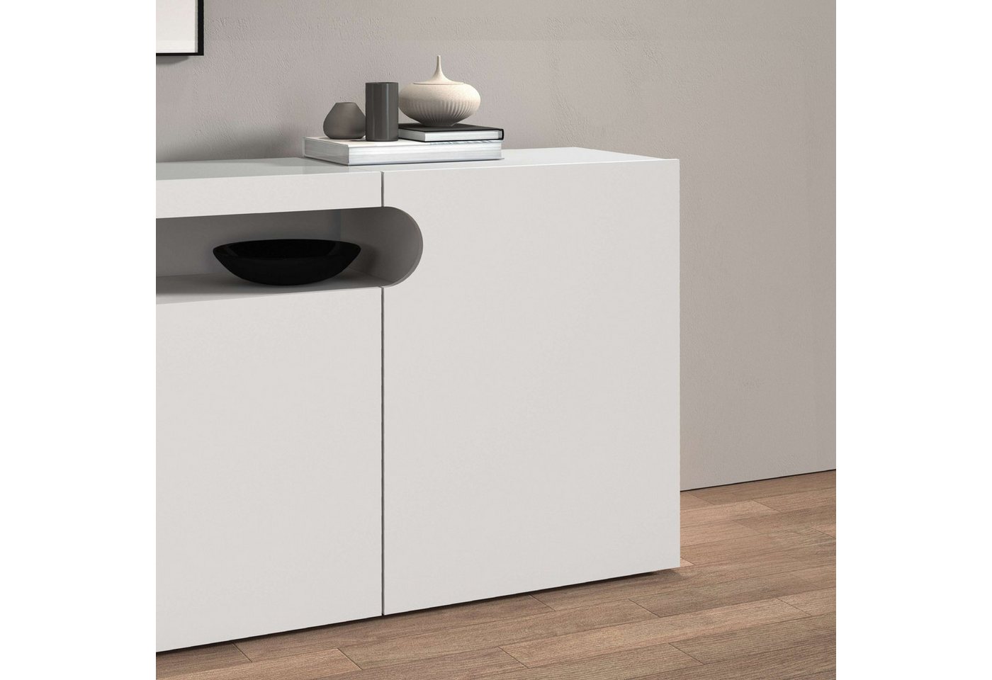 OTTO home Lowboard REAL,Lowboard,TV-Kommode,TV-Möbel,TV-Bank (1 St), Mit 4 Türen, davon 2 abgerundet, die ein ovales offenes Fach bilden – Bild 5 von 5