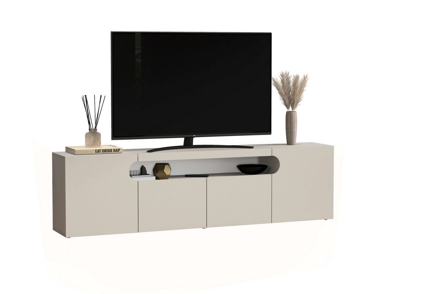 OTTO home Lowboard REAL,Lowboard,TV-Kommode,TV-Möbel,TV-Bank (1 St), Mit 4 Türen, davon 2 abgerundet, die ein ovales offenes Fach bilden – Bild 2 von 5
