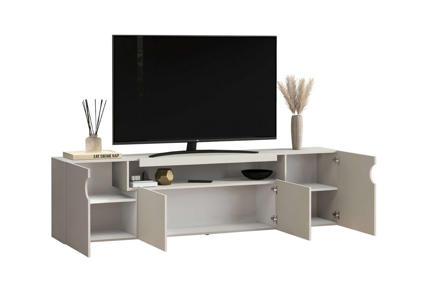 OTTO home Lowboard REAL,Lowboard,TV-Kommode,TV-Möbel,TV-Bank (1 St), Mit 4 Türen, davon 2 abgerundet, die ein ovales offenes Fach bilden – Bild 4 von 5