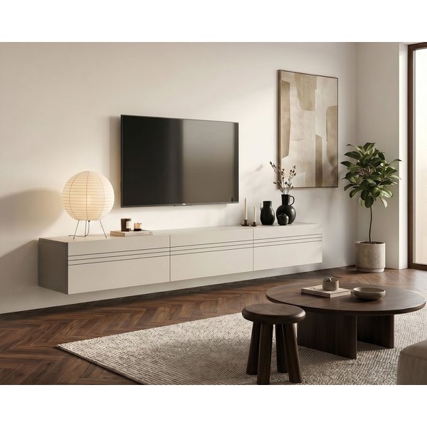 OTTO home Lowboard SPIAGGIA, 3-teiliges Set, Breite 270cm, stehend & hängend montierbar (Grifflose Fronten mit Gasdruckfeder, Fronten mit horizontaler Fräsung),