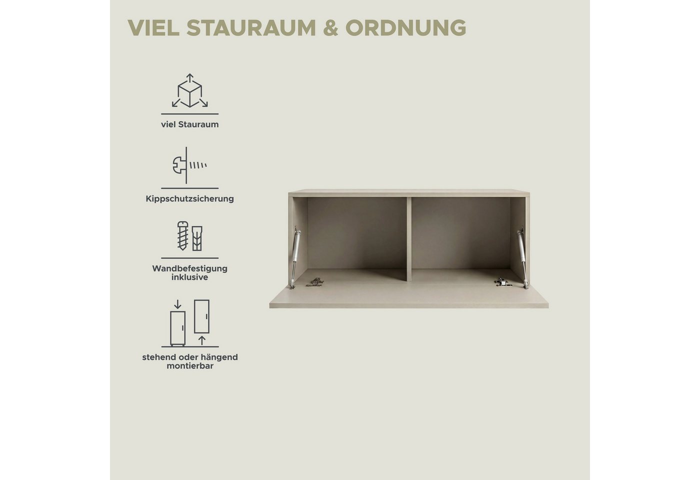 OTTO home Lowboard SPIAGGIA, 2-teiliges Set, Breite 135cm, stehend & hängend montierbar (Grifflose Fronten mit Gasdruckfeder, Fronten mit horizontaler Fräsung), – Bild 4 von 5