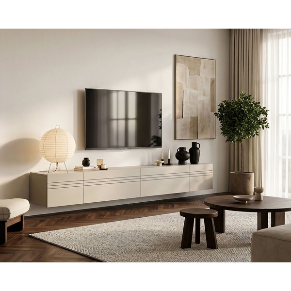 OTTO home Lowboard SPIAGGIA, 4-teiliges Set, Breite 270cm, stehend & hängend montierbar (Grifflose Fronten mit Gasdruckfeder, Fronten mit horizontaler Fräsung),