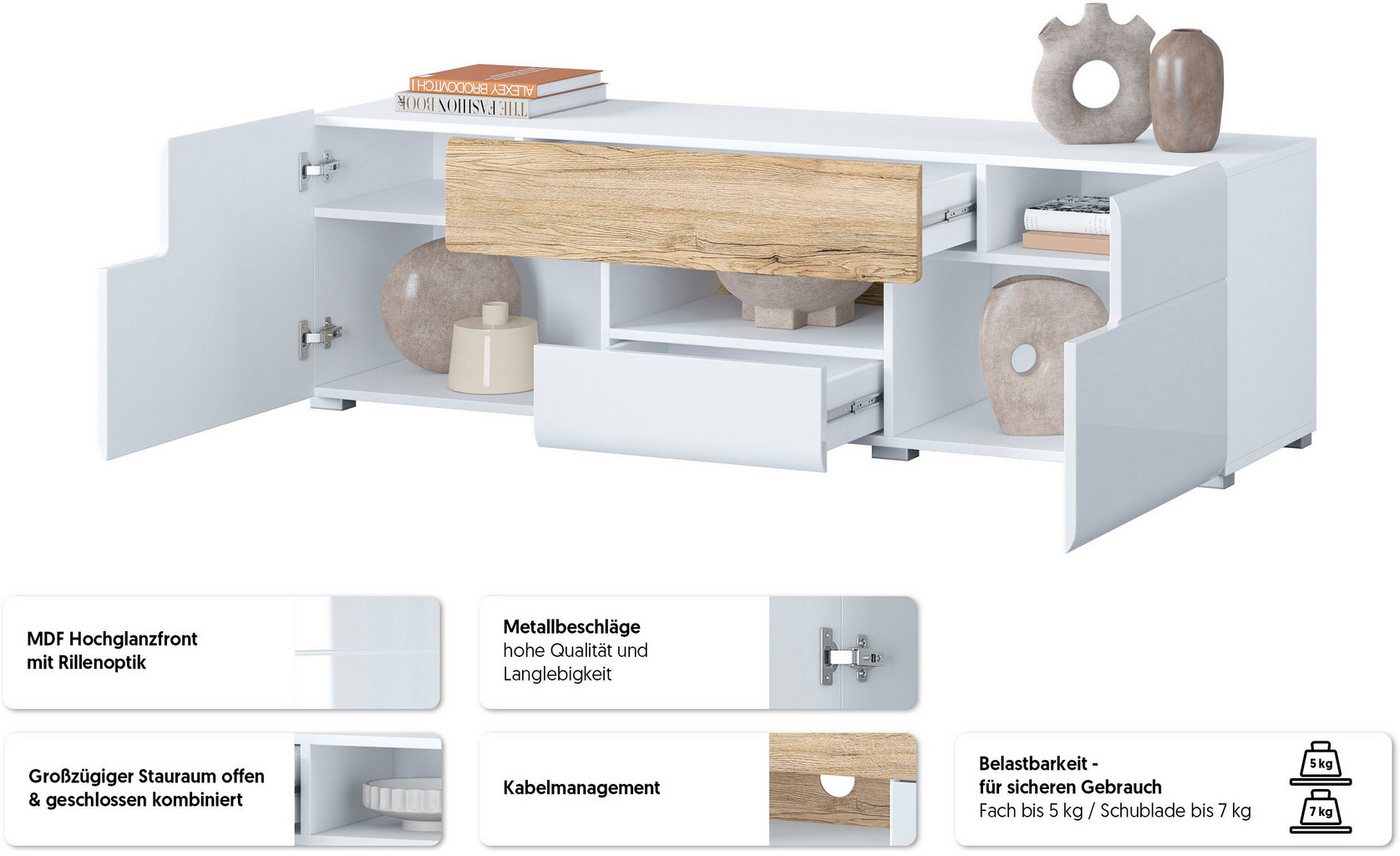OTTO home Lowboard Toledo,Breite 159cm, trendige TV-Schrank mit dekorative Fräsungen, TV-Board ohne Beleuchtung, TV-Kommode mit viel Stauraum – Bild 3 von 5