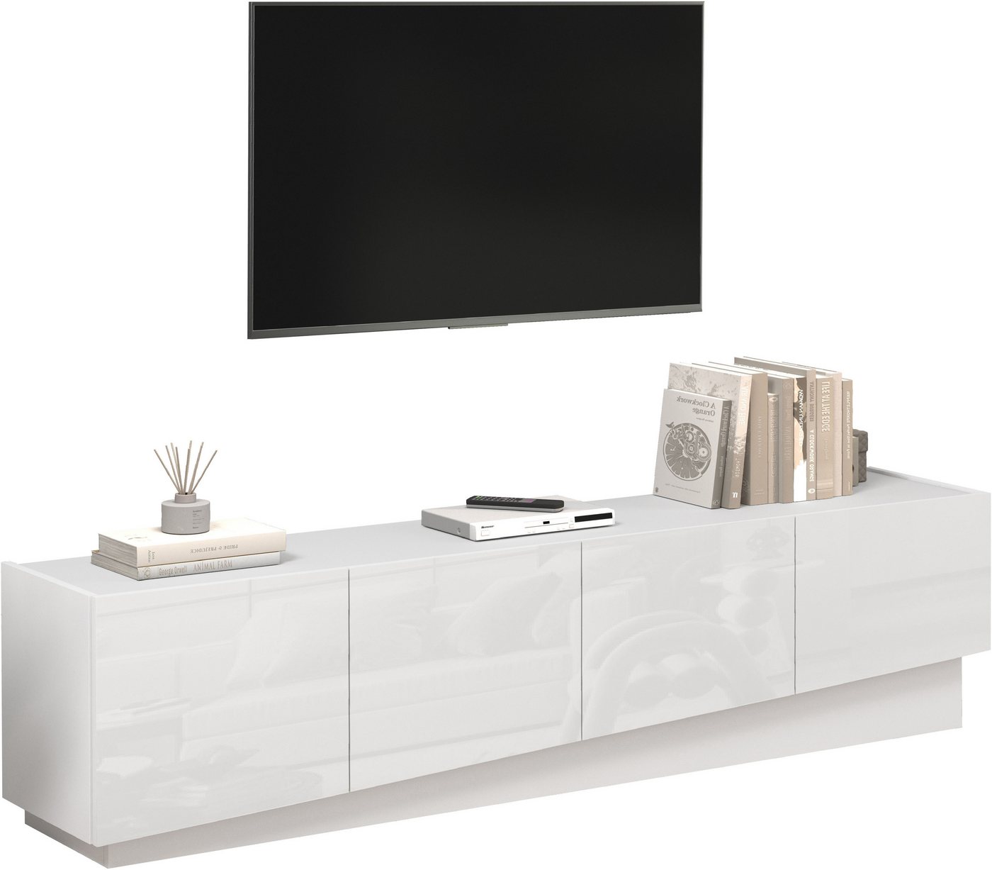 OTTO home Lowboard VELA, Lowboard, Breite 180 cm, Design mit schrägen Türen,Made in Italy (1 St), Maße B/T/H: 180x35x45, Hochglanz lackierte Fronten,TV-Board,TV – Bild 4 von 5