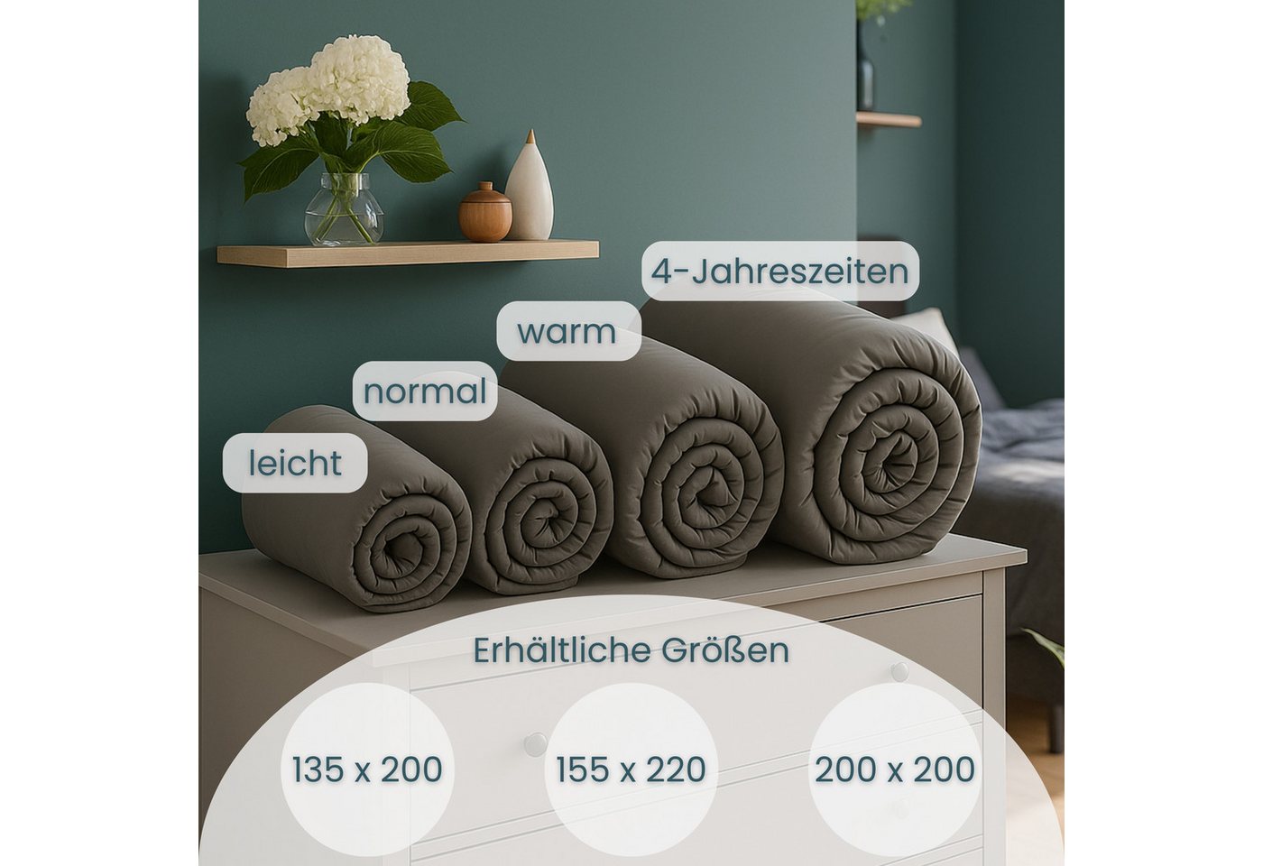 OTTO home Microfaserbettdecke Clarra, Bettdecke 135x200 cm, 155x220 cm, 200x200 cm, Füllung: Polyester, Bezug: Polyester, Bettdecken in grün & grau, Sommer, Win – Bild 5 von 5
