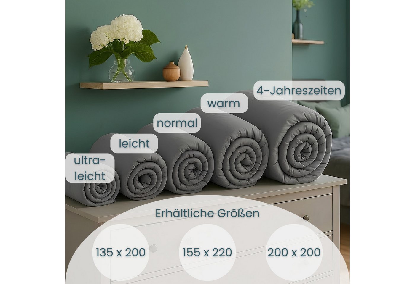 OTTO home Microfaserbettdecke Clarra, Bettdecke 135x200 cm, 155x220 cm, 200x200 cm, Füllung: Polyester, Bezug: Polyester, Bettdecken in grün & grau, Sommer, Win – Bild 3 von 5
