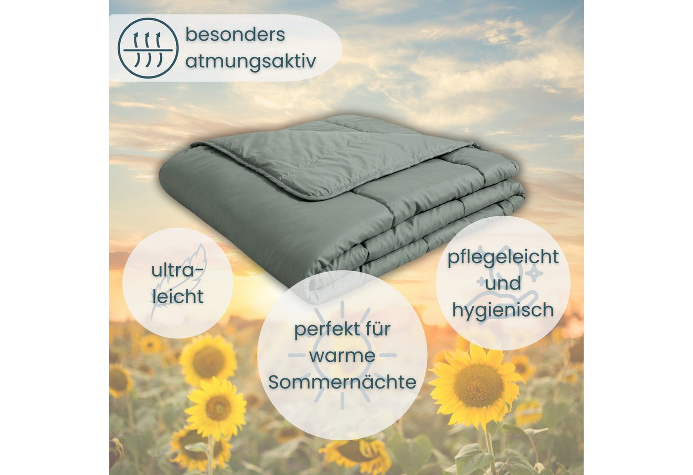 OTTO home Microfaserbettdecke Clarra, Bettdecke 135x200 cm, 155x220 cm, 200x200 cm, Füllung: Polyester, Bezug: Polyester, Bettdecken in grün & grau, Sommer, Win – Bild 4 von 5