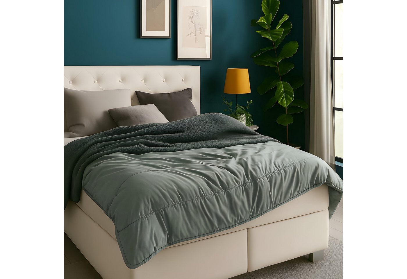 OTTO home Microfaserbettdecke Clarra, Bettdecke 135x200 cm, 155x220 cm, 200x200 cm, Füllung: Polyester, Bezug: Polyester, Bettdecken in grün & grau, Sommer, Win – Bild 2 von 5
