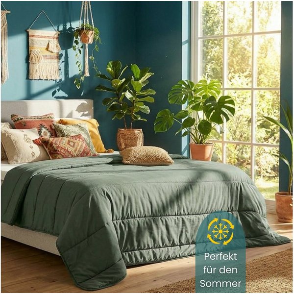OTTO home Microfaserbettdecke Clarra, Bettdecke 135x200 cm, 155x220 cm, 200x200 cm, Füllung: Polyester, Bezug: Polyester, Bettdecken in grün & grau, Sommer, Win