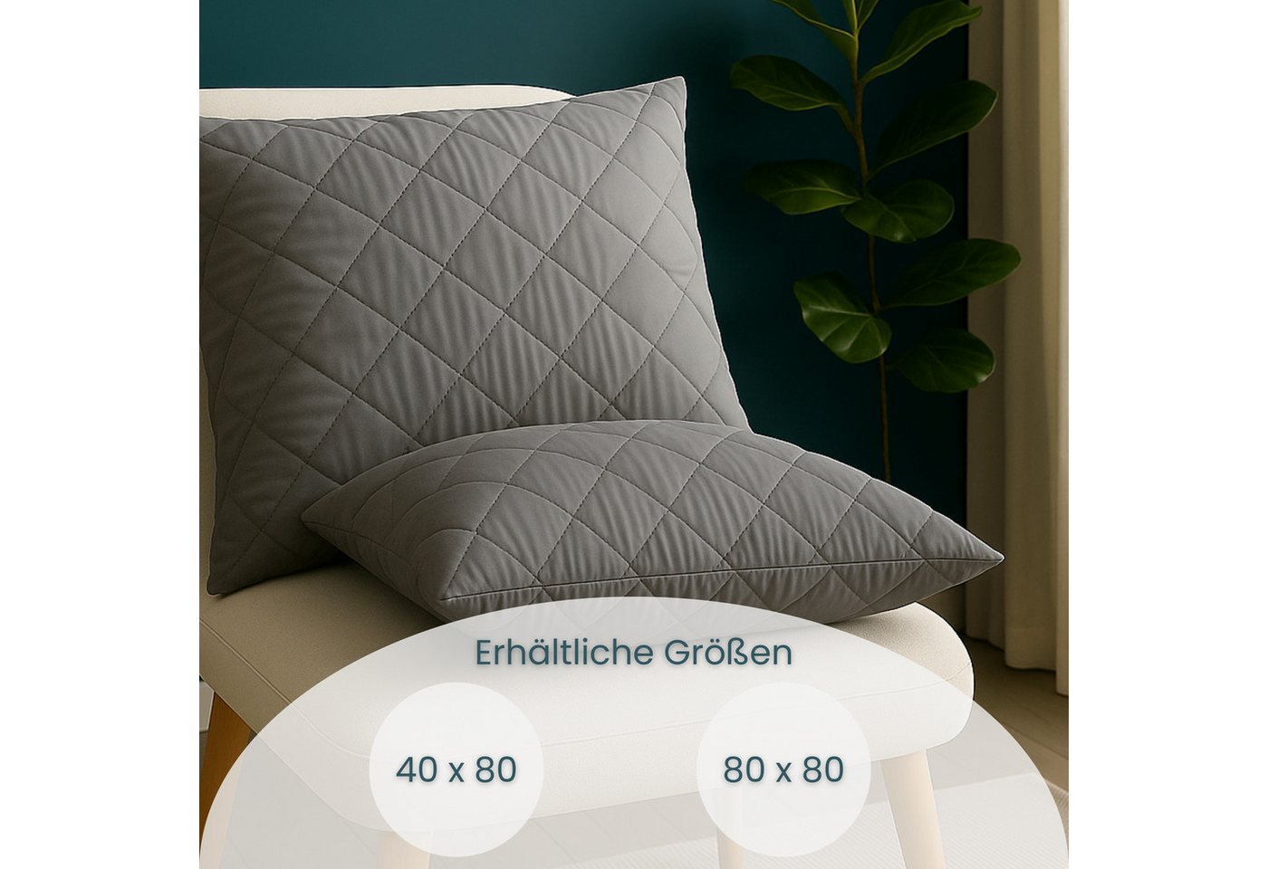 OTTO home Microfaserkissen Clarra, Kopfkissen 40x80 cm, 80x80 cm, Füllung: Polyester, Bezug: Polyester, Rückenschläfer, Seitenschläfer, Kissen in grau – Bild 3 von 5