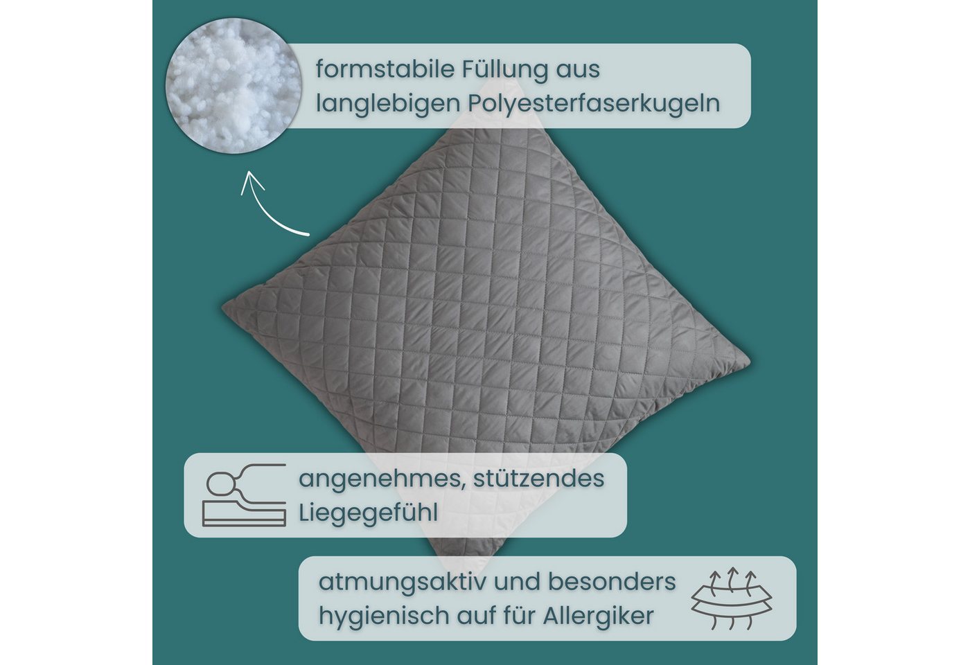 OTTO home Microfaserkissen Clarra, Kopfkissen 40x80 cm, 80x80 cm, Füllung: Polyester, Bezug: Polyester, Rückenschläfer, Seitenschläfer, Kissen in grau – Bild 4 von 5
