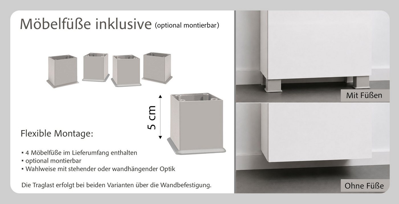 OTTO home Midischrank BOZEN, Midischrank 40 cm (Badezimmerschrank, Badschrank, Stauraum, Badmöbel, Schrank) griffloses Design, Maße (B/T/H): 40/35/130 cm – Bild 4 von 5