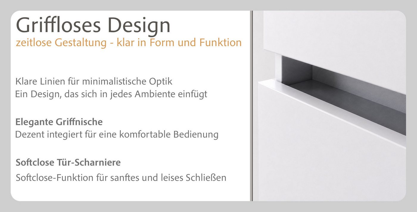 OTTO home Midischrank BOZEN, Midischrank 40 cm (Badezimmerschrank, Badschrank, Stauraum, Badmöbel, Schrank) griffloses Design, Maße (B/T/H): 40/35/130 cm – Bild 5 von 5