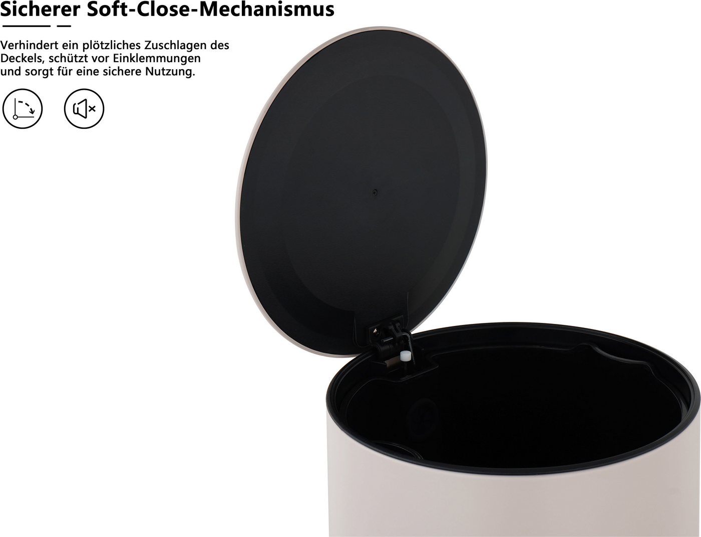 OTTO home Mülleimer in 5 versch. Farben, 5 L, 10 L o. 30 L, Soft Close, Lennu, Abfalleimer, Treteimer für Küche oder Bad, Kosmetikeimer mit verstecktem Griff – Bild 5 von 5