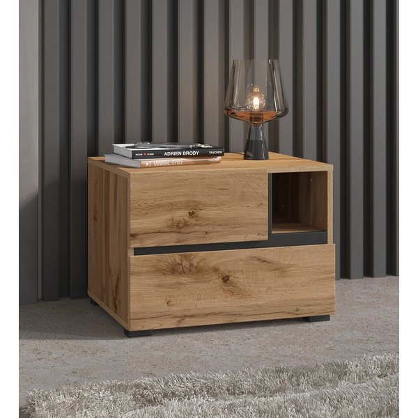OTTO home Nachtkommode Cross, moderner griffloser Nachtschrank, Nachttisch, Nachtkonsole mit 2 Schubladen