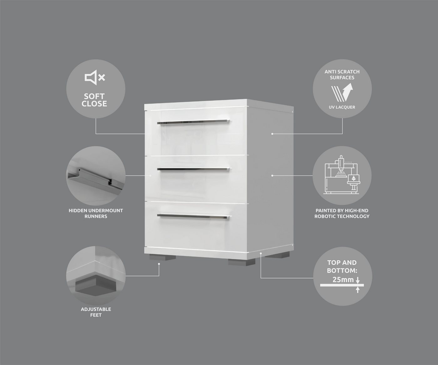 OTTO home Nachtkommode Piano, Nachttisch aus FSC-zertifiziertem Holzwerkstoff, Made in Europe (45/40/43 oder 61cm (B/T/H), ideal passend zum Boxspringbett), UV  – Bild 2 von 5