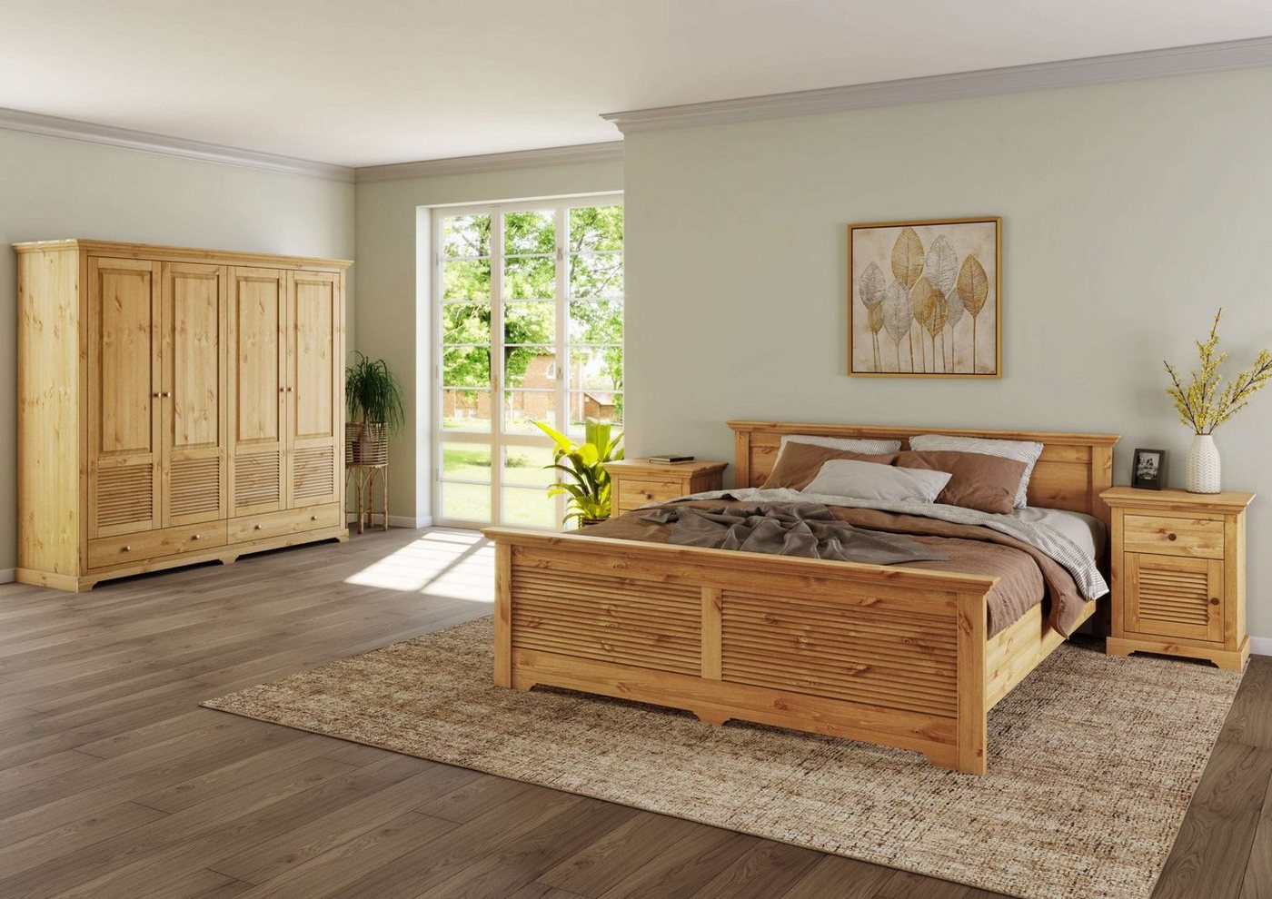 OTTO home Nachtkommode Rauna, Landhausstil, edles Design mit Lamellen und Kassetten, 2 Farben (B/H/T 56/69/39cm), FSC® zertifiziertes Kieferholz, massive Qualit – Bild 3 von 5
