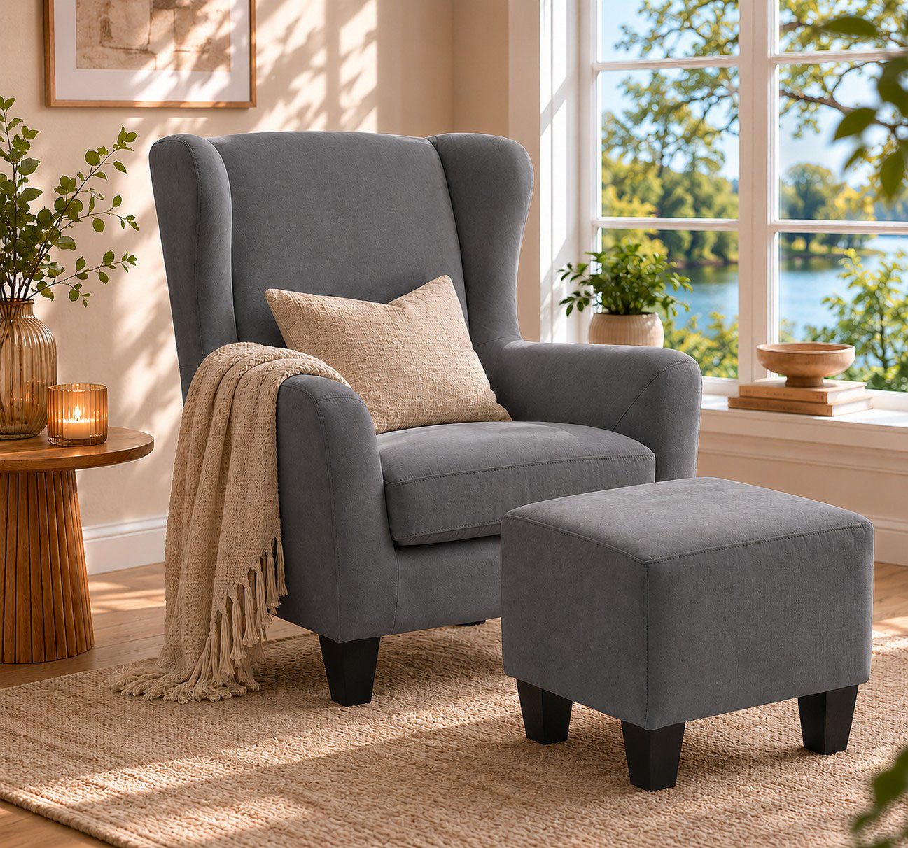 OTTO home Ohrensessel CHILLY, Microfaser-Bezug, Sessel mit Hocker (Set, 2-St., bestehend aus Sessel und Hocker), Unser Dauertiefpreis – Bild 4 von 5