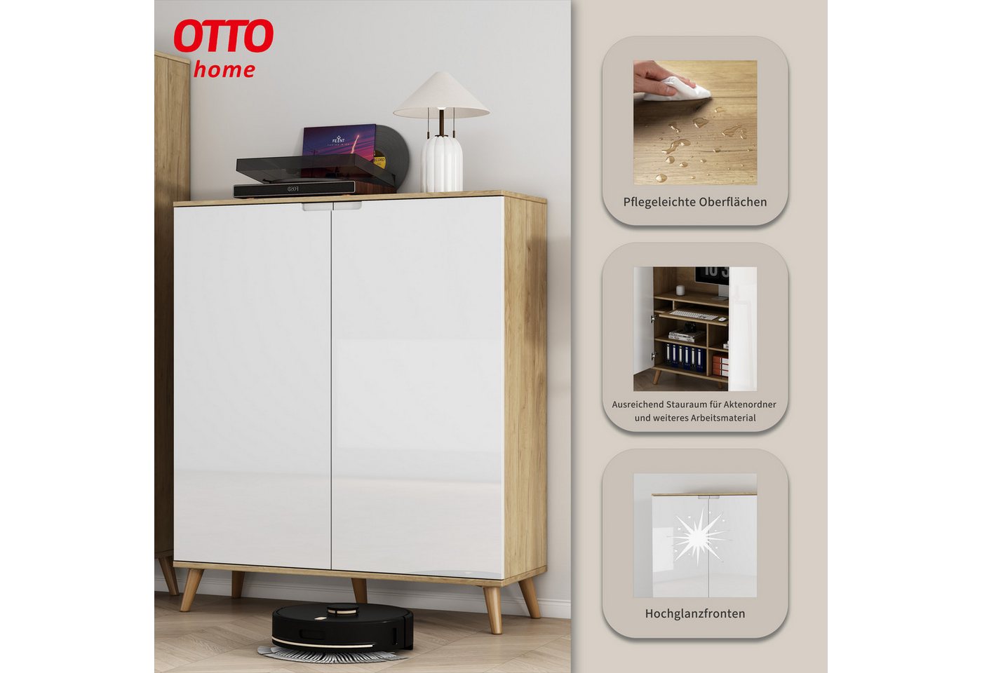 OTTO home PC-Schrank, mit Tastaturauszug, (B/T/H): 110/35,7/129 cm – Bild 3 von 5