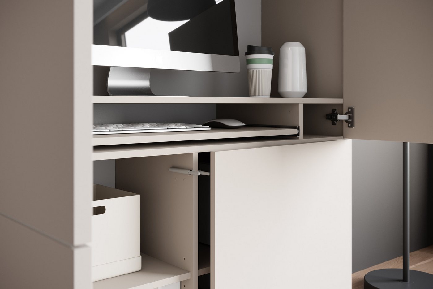 OTTO home PC-Schrank Kenia, Sekretär, Home Office (1 St), Mit Push-to-open, Tastaturauszug und praktischem Stauraum – Bild 4 von 5