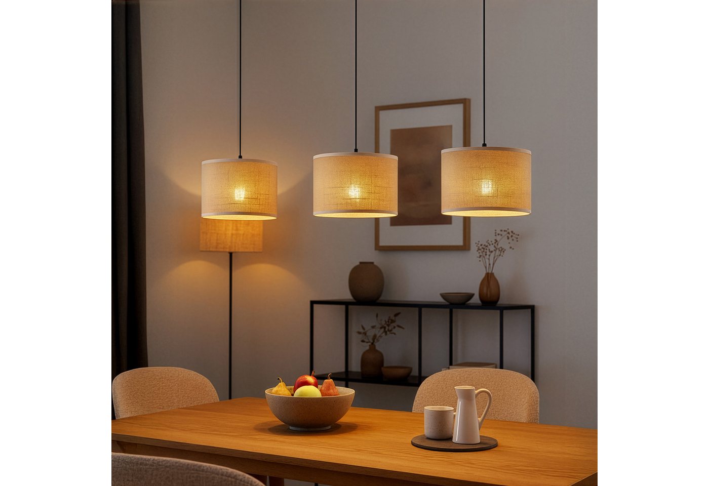 OTTO home Pendelleuchte Mikka, ohne Leuchtmittel, mit Leinenstoffschirm, Höhe 110 cm, Breite 100 cm – Bild 2 von 5