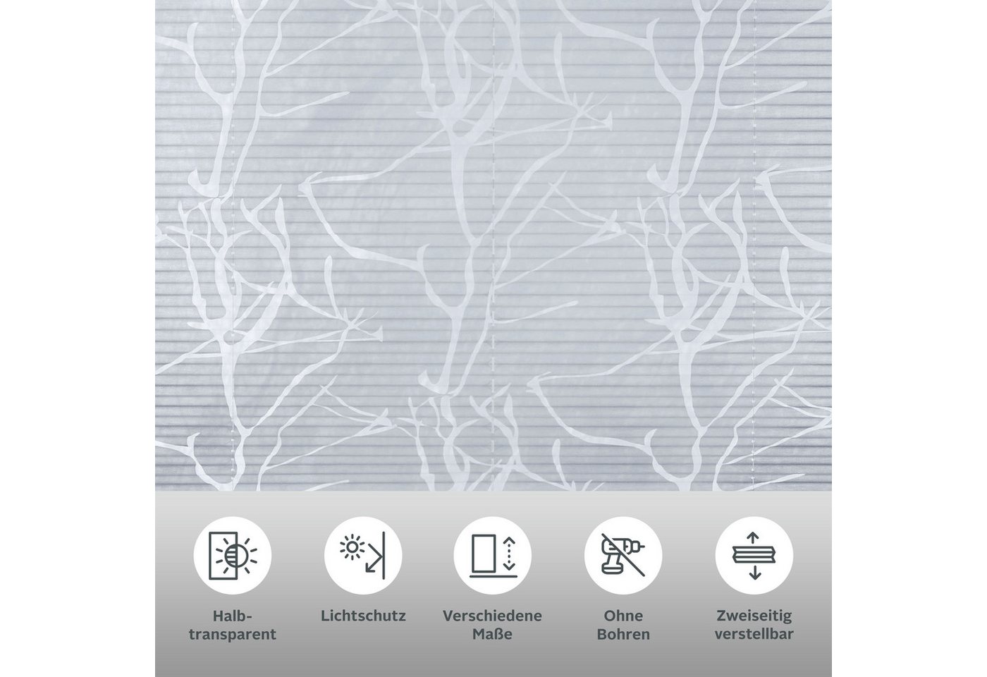 OTTO home Plissee Anna, ohne Bohren, Lichtschutz, transparentes Ästemotiv, Lichtschutz, ohne Bohren, verspannt, Klemmfix, transparentes Ästemotiv, Bestseller, F – Bild 2 von 5