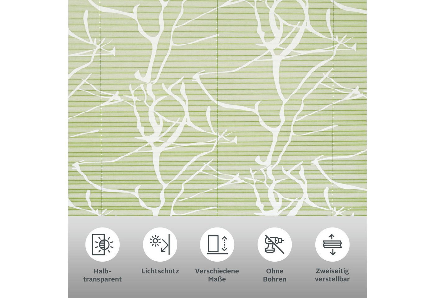 OTTO home Plissee Anna, ohne Bohren, Lichtschutz, transparentes Ästemotiv, Lichtschutz, ohne Bohren, verspannt, Klemmfix, transparentes Ästemotiv, Bestseller, F – Bild 2 von 5