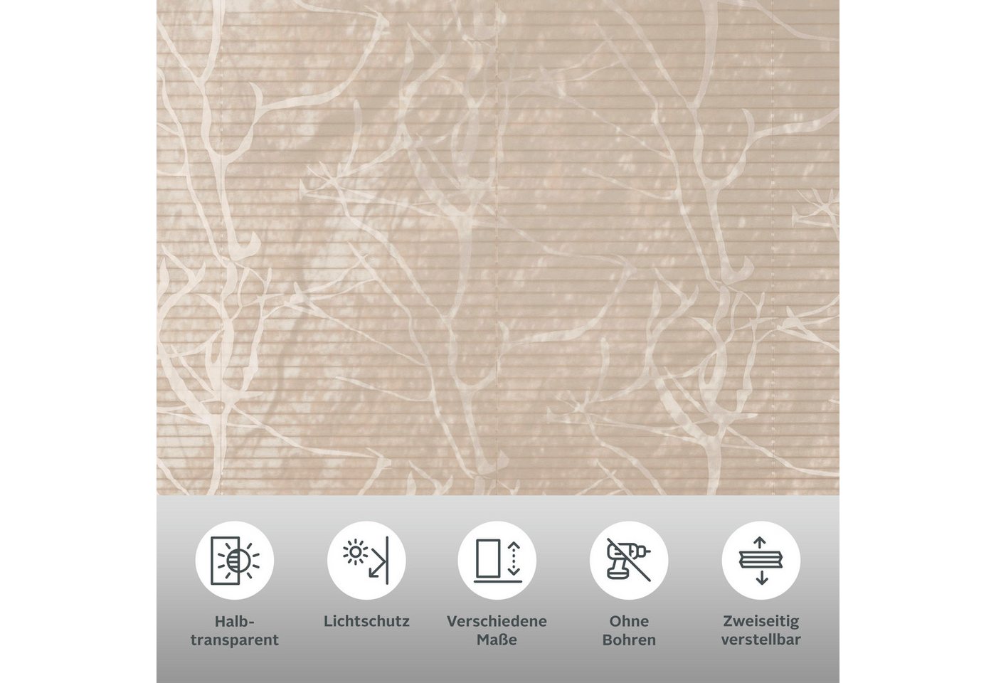 OTTO home Plissee Anna, ohne Bohren, Lichtschutz, transparentes Ästemotiv, Lichtschutz, ohne Bohren, verspannt, Klemmfix, transparentes Ästemotiv, Bestseller, F – Bild 2 von 5