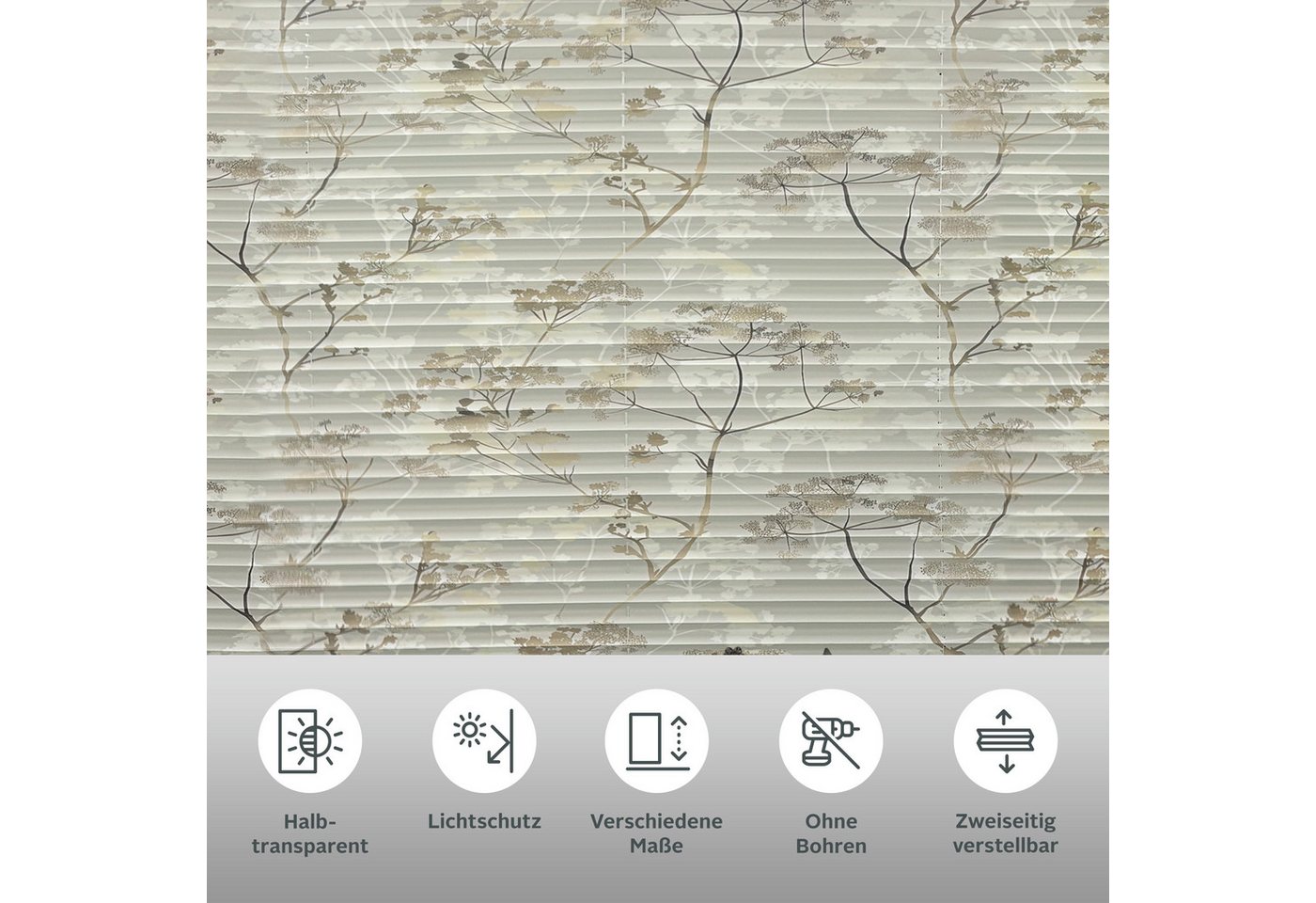 OTTO home Plissee MYNNI, ohne Bohren, Klemmfix, Floraler Print, Lichtschutz, ohne Bohren, verspannt, Klemmfix, florales Muster, Sonnenschutz, für Tür & Fenster- – Bild 2 von 5