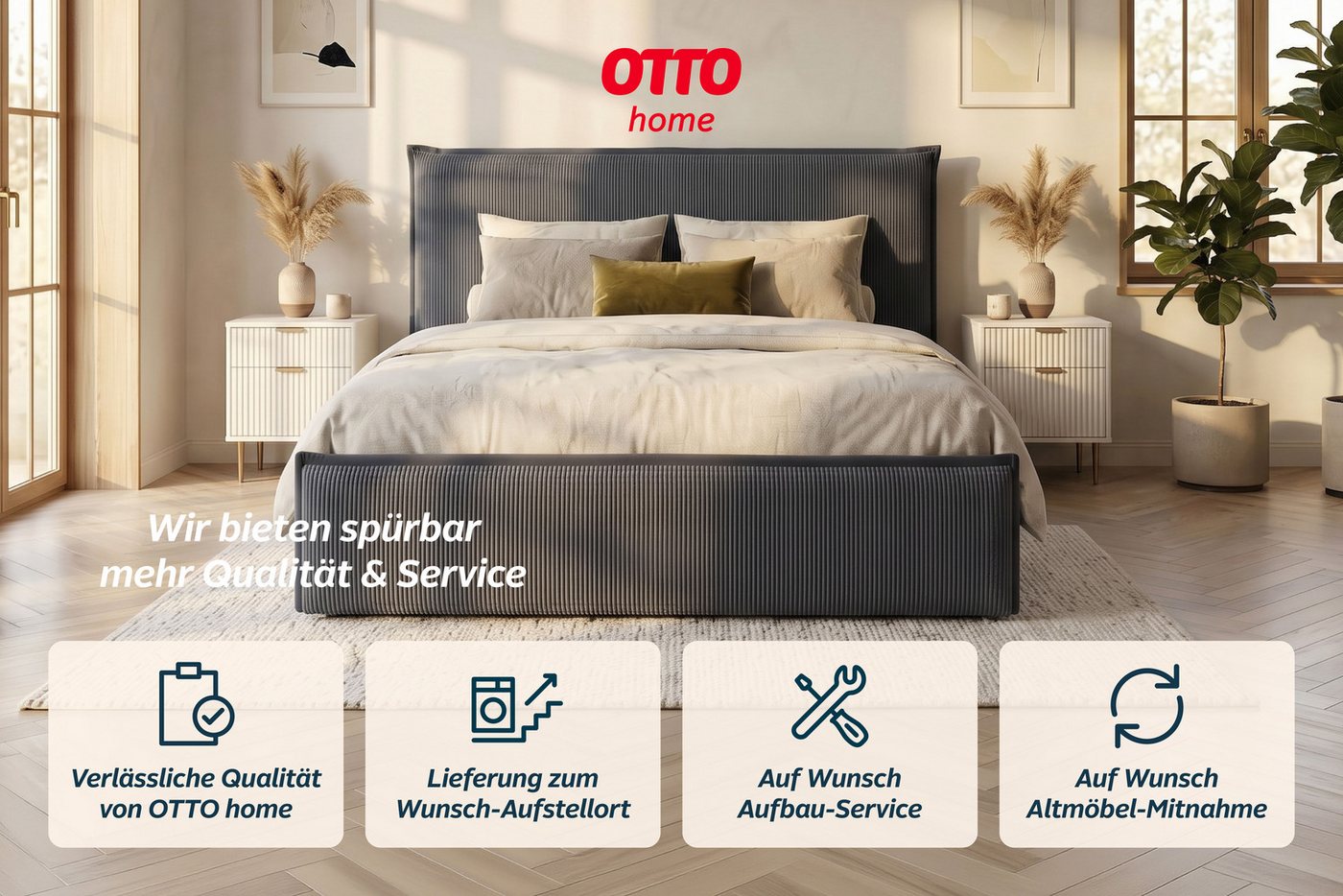 OTTO home Polsterbett AVVILA, wahlweise mit Lattenrost und King-Matratze H3 (28cm), mit hochwertigem Cord-Bezug – Bild 3 von 5