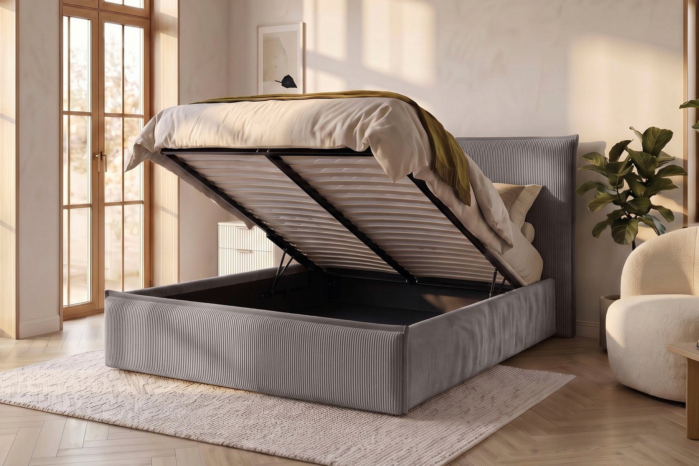 OTTO home Polsterbett AVVILA, wahlweise mit Lattenrost und King-Matratze H3 (28cm), mit hochwertigem Cord-Bezug – Bild 2 von 5