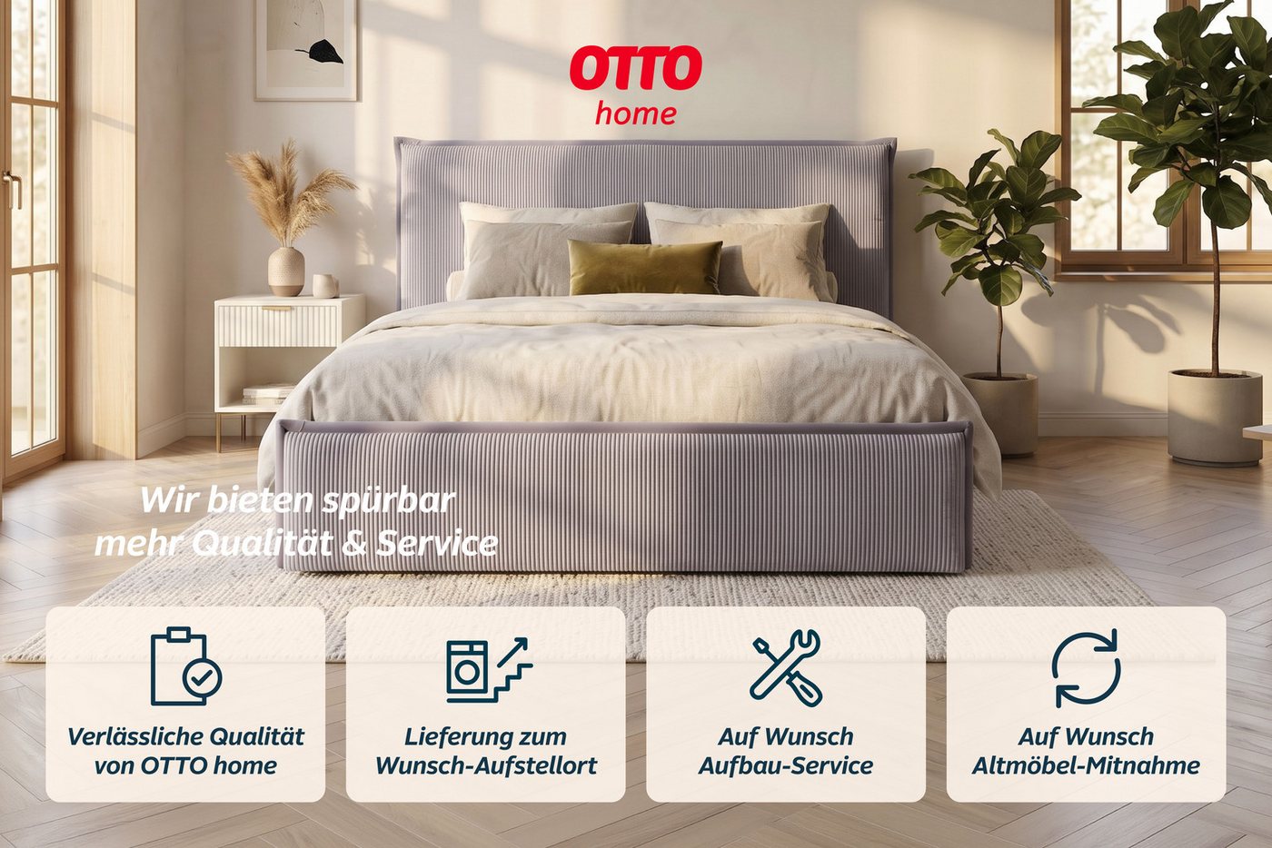 OTTO home Polsterbett AVVILA, wahlweise mit Lattenrost und King-Matratze H3 (28cm), mit hochwertigem Cord-Bezug – Bild 2 von 5