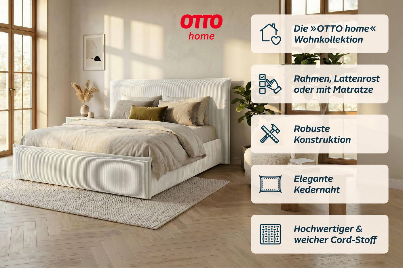OTTO home Polsterbett AVVILA, wahlweise mit Lattenrost und King-Matratze H3 (28cm), mit hochwertigem Cord-Bezug – Bild 5 von 5