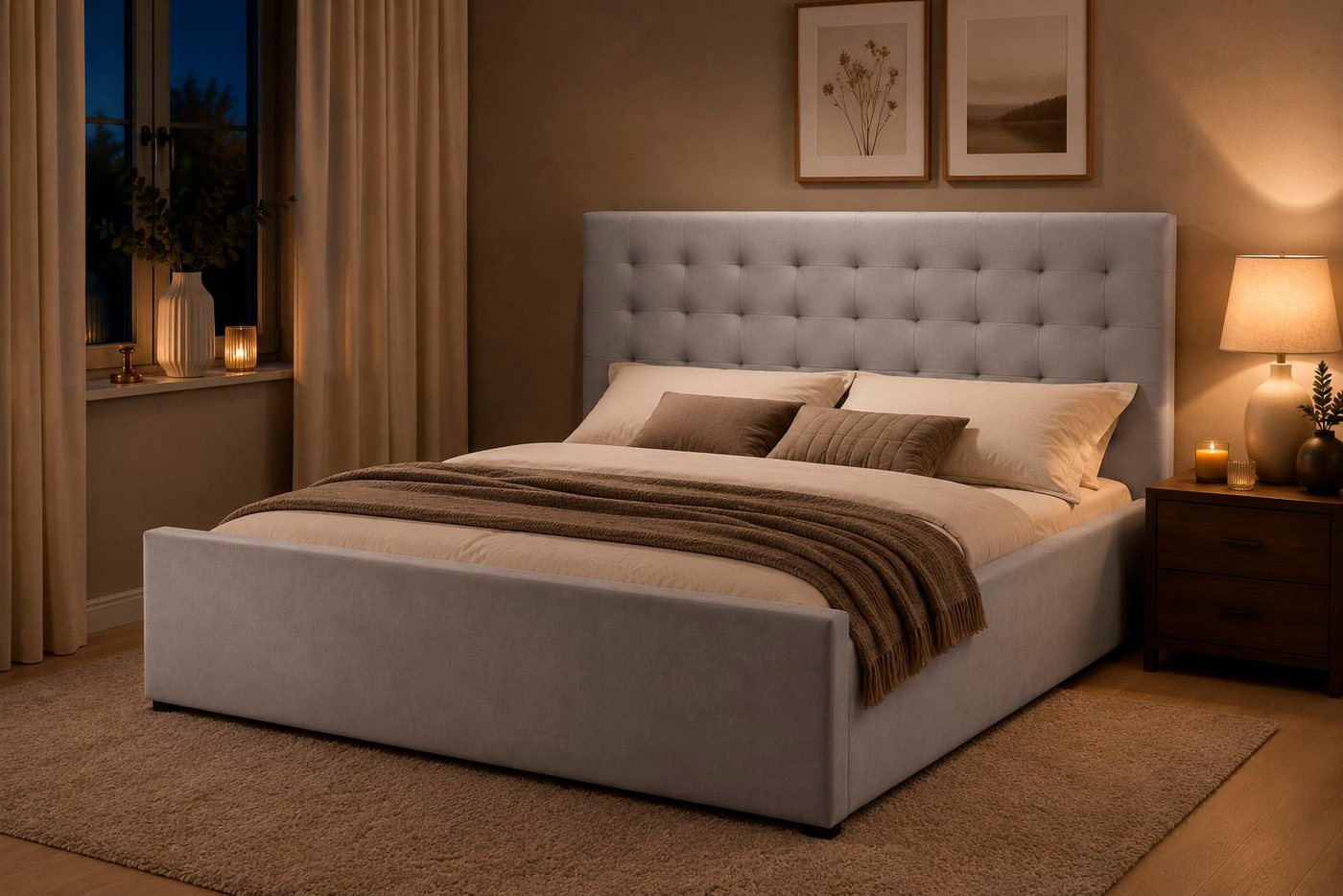OTTO home Polsterbett Hamar, Knopfsteppung im Kopfteil, bis 250 KG belastbar (3 Breiten: 100cm/ 140cm/ 180cm), in verschiedenen Größen und Stoffen und Farben – Bild 2 von 5