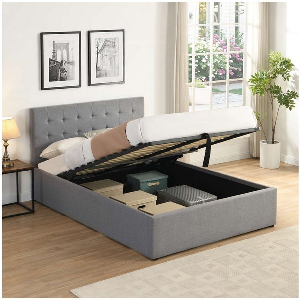 OTTO home Polsterbett Hamar, mit Bettkasten, Stauraum, bis 250 KG belastbar (Liegefläche 140x200cm oder 120x200cm), mit Lattenrost und Knopfsteppung im Kopfteil