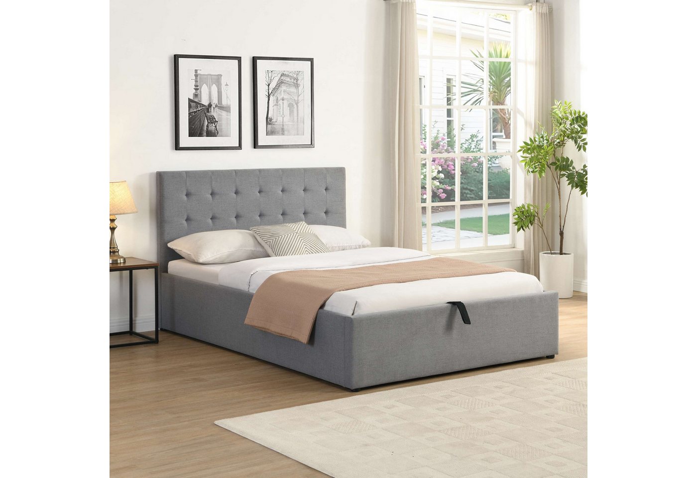 OTTO home Polsterbett Hamar, mit Bettkasten, Stauraum, bis 250 KG belastbar (Liegefläche 140x200cm oder 120x200cm), mit Lattenrost und Knopfsteppung im Kopfteil – Bild 2 von 5