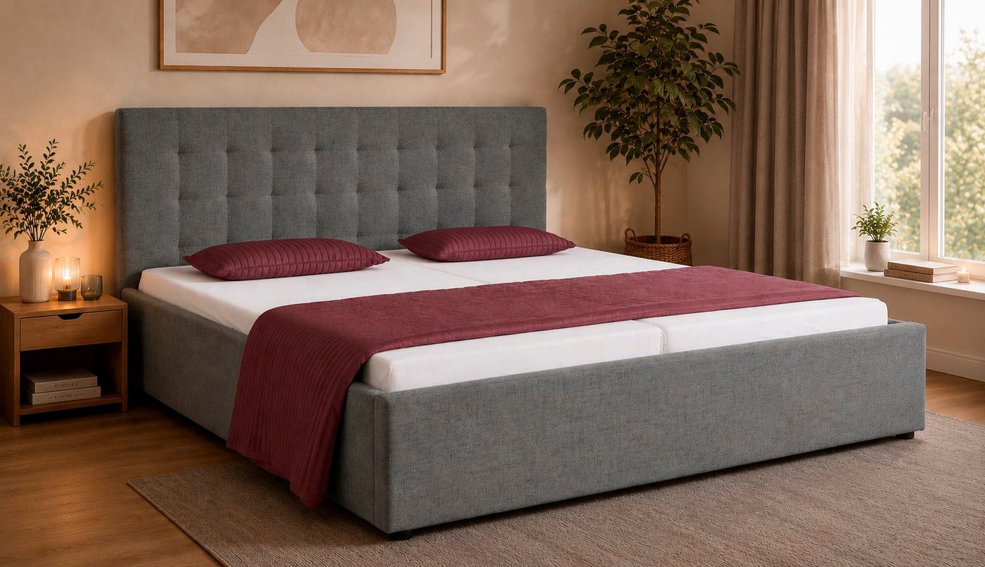 OTTO home Polsterbett Hamar, Knopfsteppung im Kopfteil, bis 250 KG belastbar (3 Breiten: 100cm/ 140cm/ 180cm), in verschiedenen Größen und Stoffen und Farben – Bild 2 von 5