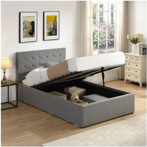 OTTO home Polsterbett Hamar, mit Bettkasten, Stauraum, bis 250 KG belastbar (Liegefläche 140x200cm oder 120x200cm), mit Lattenrost und Knopfsteppung im Kopfteil