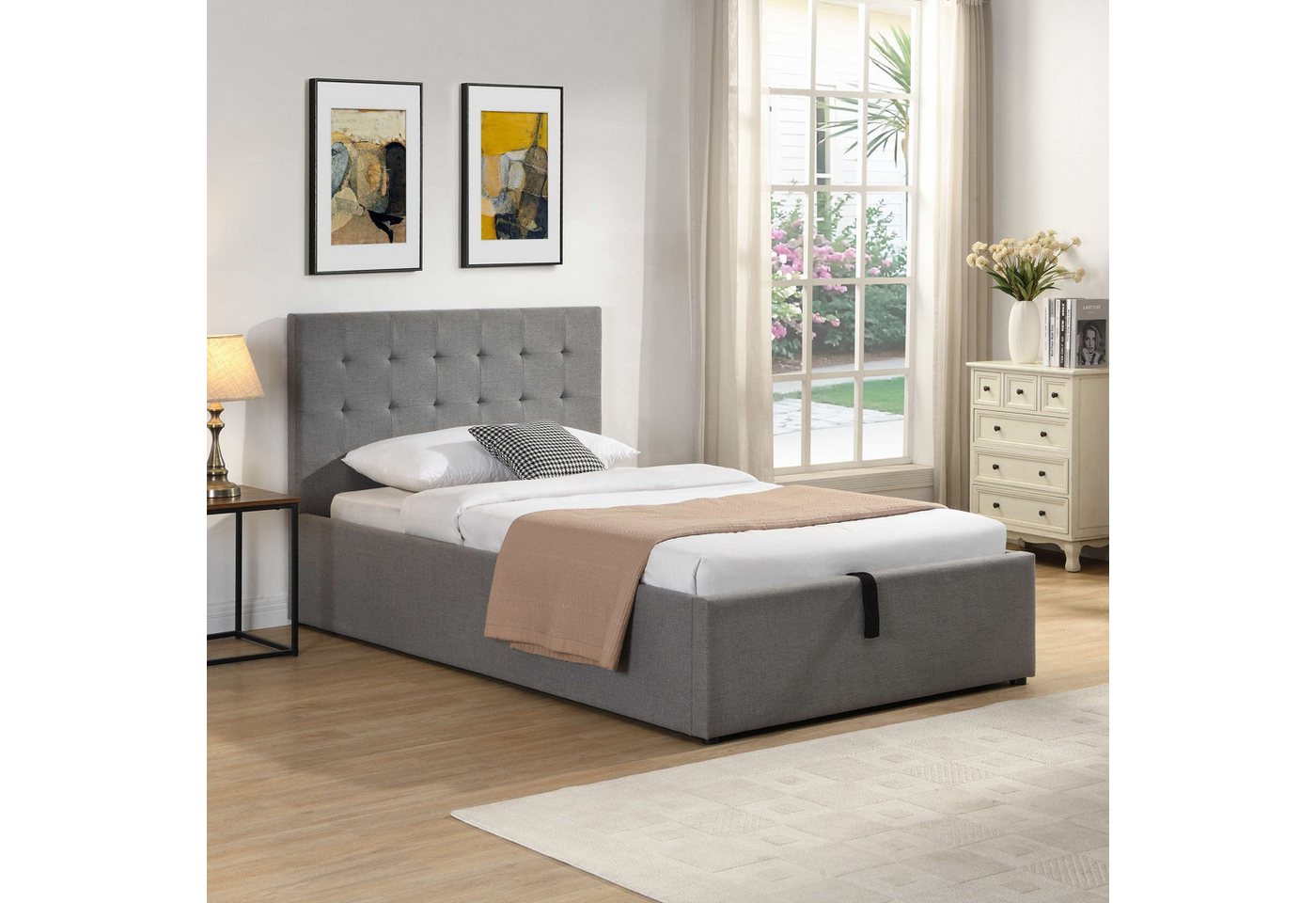 OTTO home Polsterbett Hamar, mit Bettkasten, Stauraum, bis 250 KG belastbar (Liegefläche 140x200cm oder 120x200cm), mit Lattenrost und Knopfsteppung im Kopfteil – Bild 5 von 5