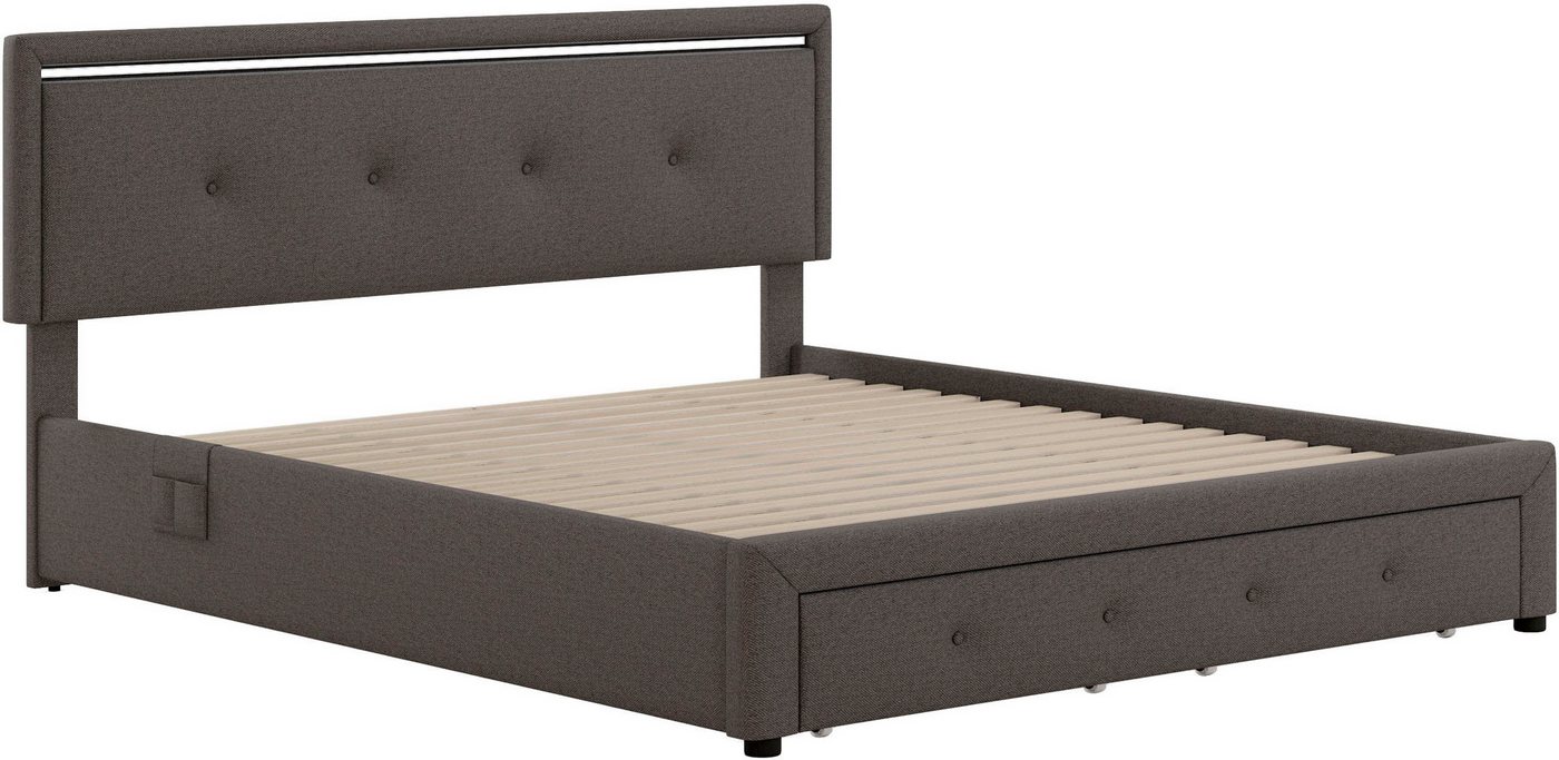 OTTO home Polsterbett RUNELLE, LED-Stauraumbett mit Lattenrost & Schubladen, Strukturstoff, Liegefläche 140x200cm / 160x200cm / 180x200cm – Bild 2 von 5