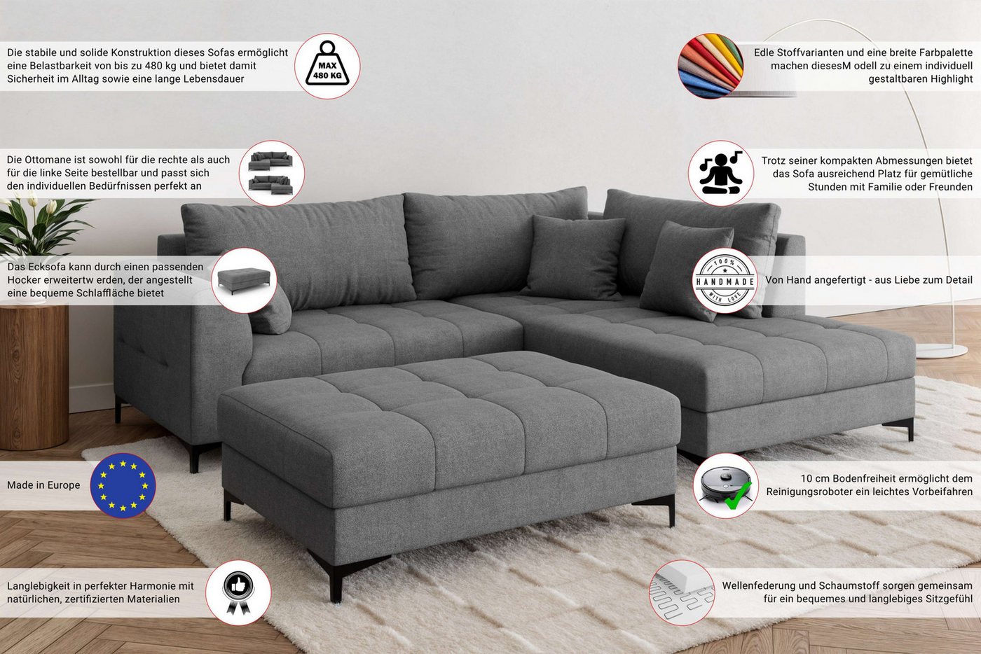 OTTO home Polsterhocker LEEVKE Sitzhocker passend zum Sofa, Breite 115 cm, mit hochelastischer Schaum und Wellenunterfederung – Bild 3 von 5