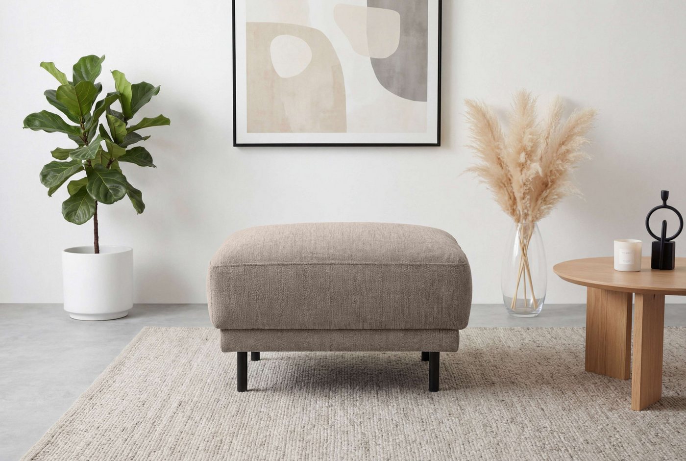OTTO home Polsterhocker Sveeva, 73x57 cm, schwarze Metallfüße, langlebiger Webstoff, viele Farben zur Auswahl – Bild 2 von 5