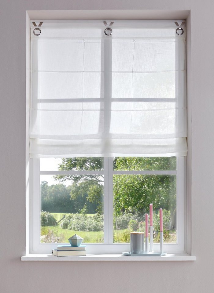 OTTO home Raffrollo Fiete, mit Hakenaufhängung, Leinen Optik, halbtransparent, monochrom, basic – Bild 2 von 5