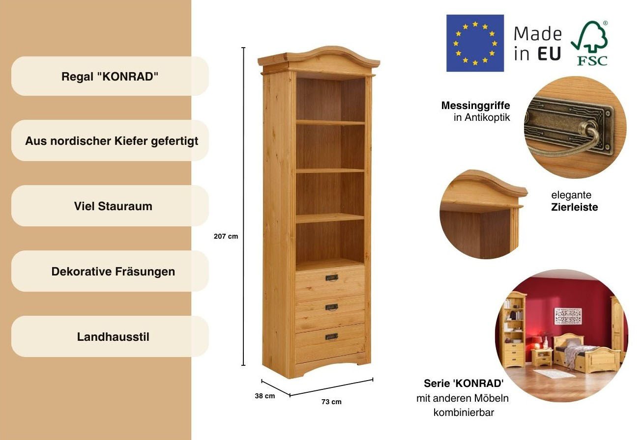 OTTO home Regal Konrad, aus Massivholz, für Kinderzimmer, mit Metallgriffen, Made in Europa – Bild 3 von 5