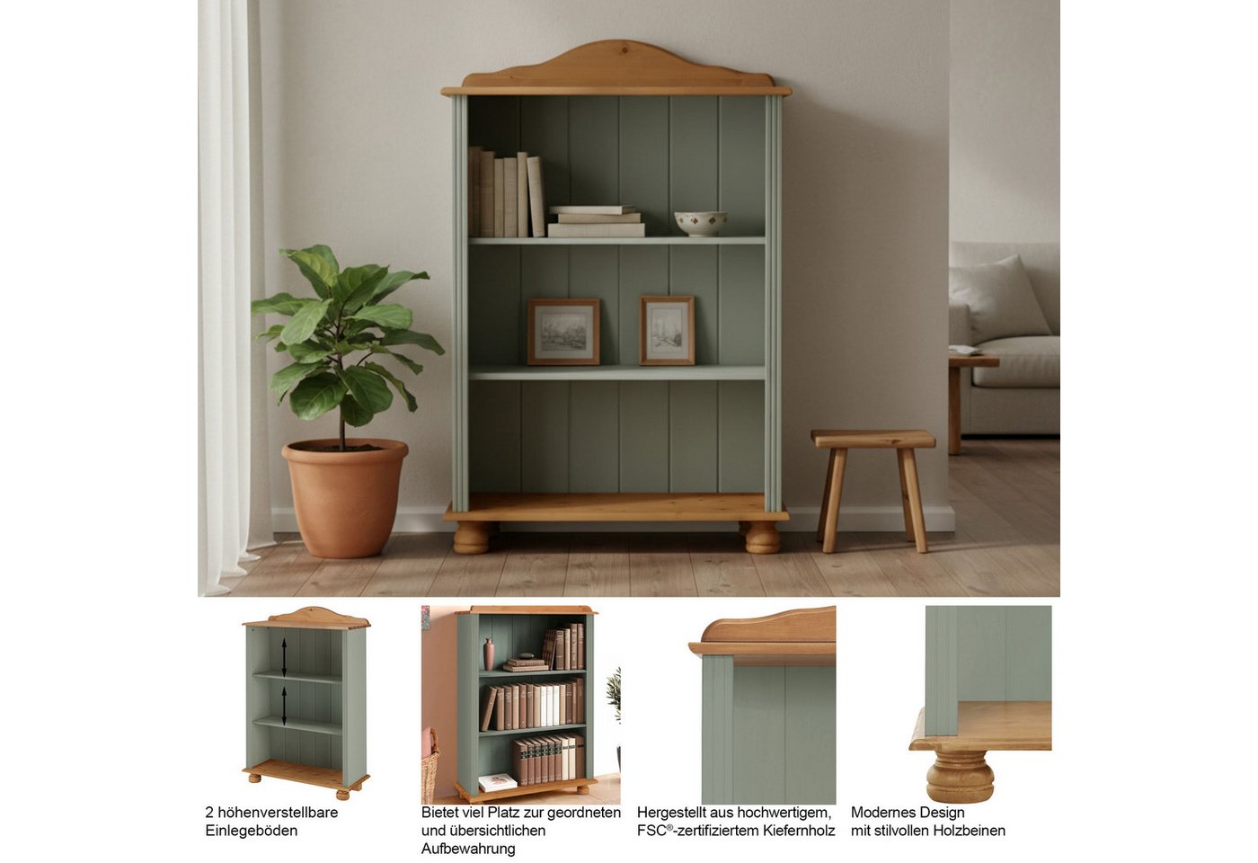 OTTO home Regal Mette, aus massivem Kiefernholz, in unterschiedlichen Größen und Farben – Bild 3 von 5