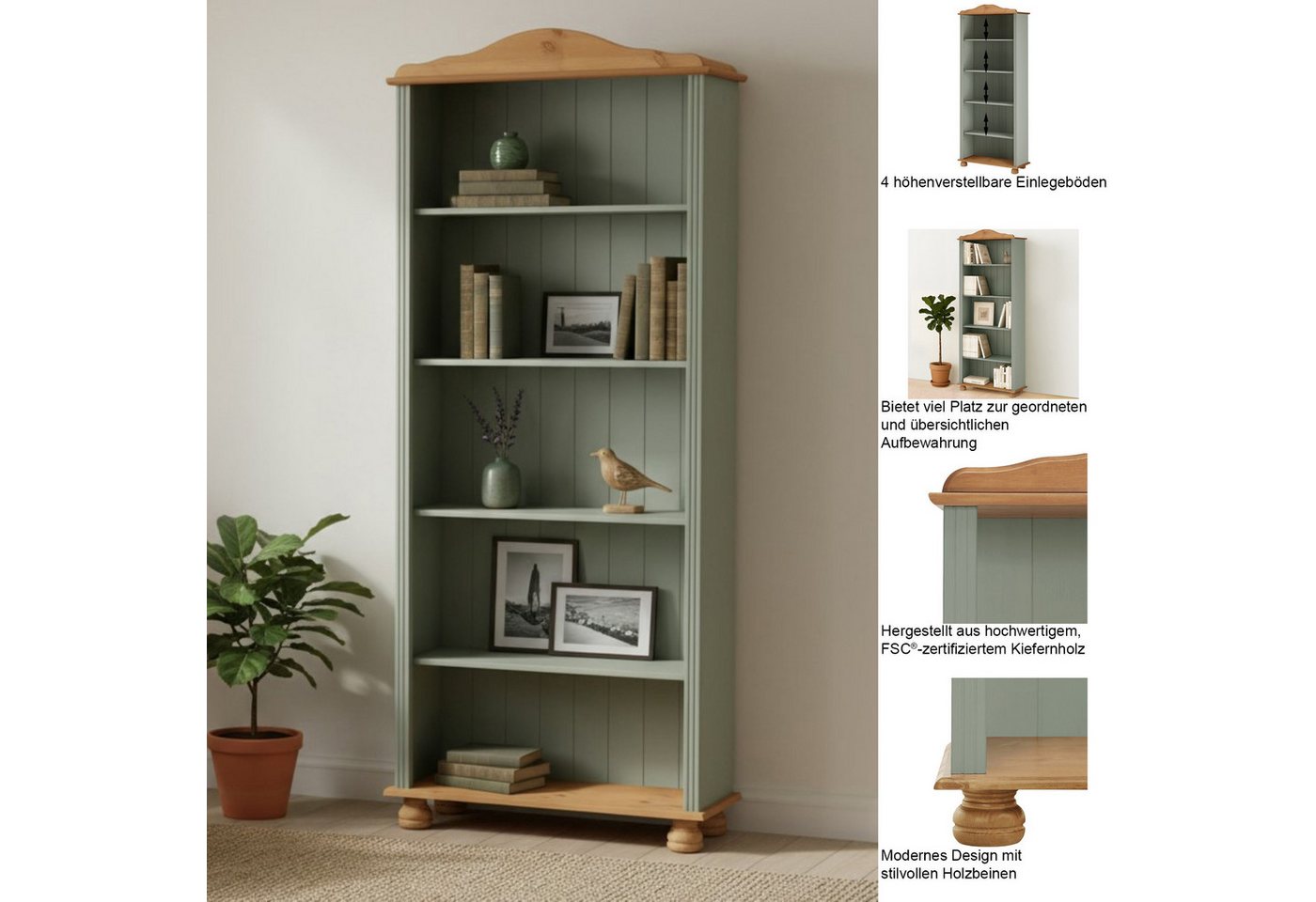 OTTO home Regal Mette, aus massivem Kiefernholz, in unterschiedlichen Größen und Farben – Bild 3 von 5