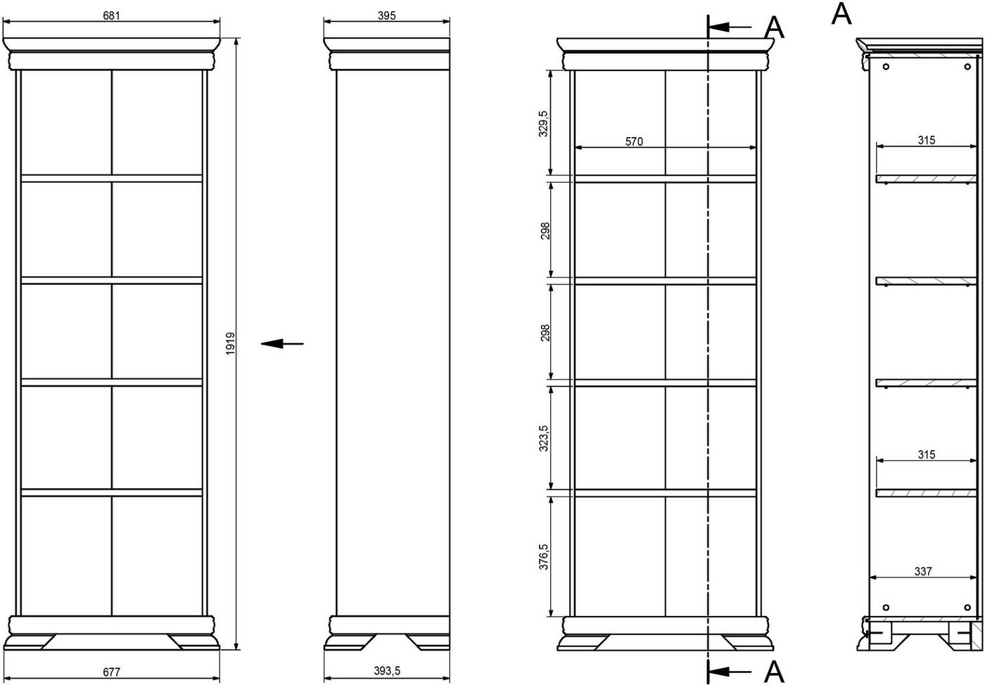 OTTO home Regal Royal, Schrank, Wohnzimmerschrank, Mehrzweckschrank, Regal, im Landhausstil, ausreichend Stauraum, vielseitig, 192 cm hoch – Bild 5 von 5