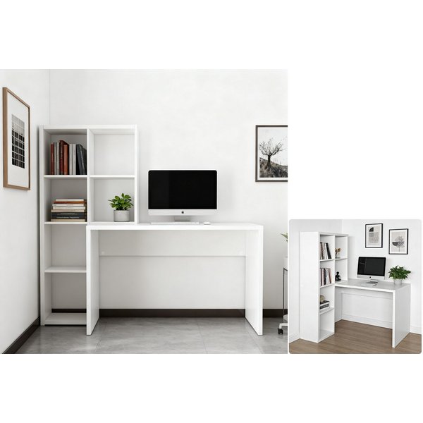OTTO home Regal-Schreibtisch Triest, Computertisch mit Raumtrenner, Breite 156 cm, Regalelement flexibel montierbar, 6 Fächer, Tischbreite 120 cm