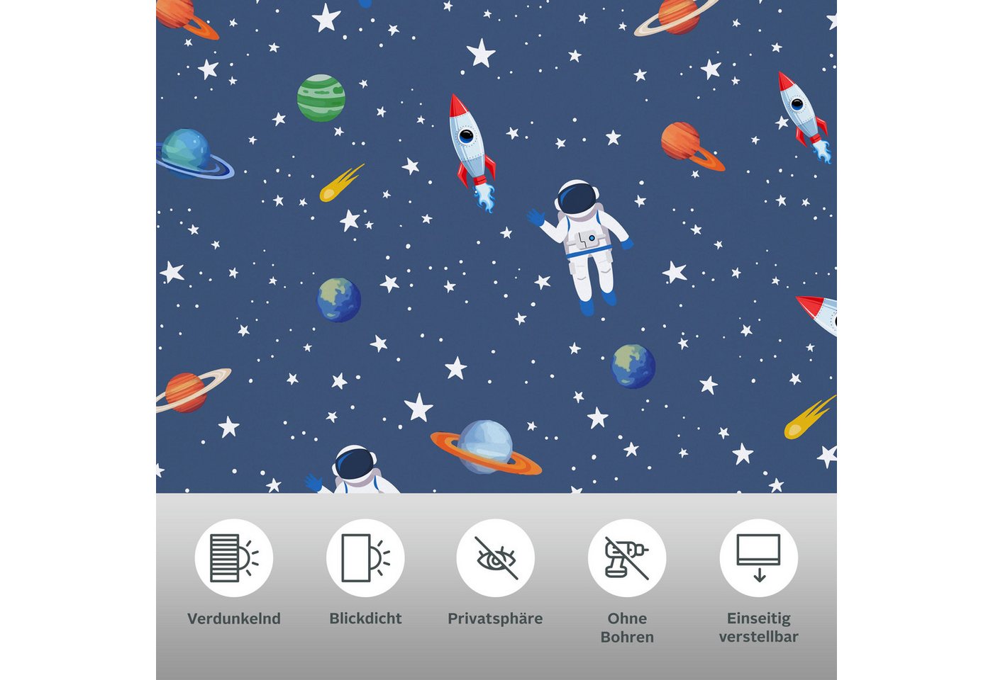 Rollo ASTRONAUT, ohne Bohren, verdunkelnd, Klemmfix, Astronaut/Weltall, OTTO home, verdunkelnd, ohne Bohren, freihängend, Klemmfix, Fixmaß, Klemmfix, Astronaut, – Bild 3 von 5