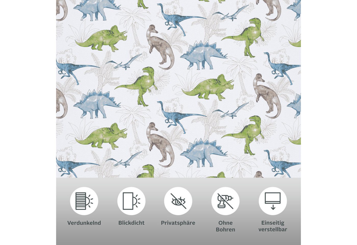 Rollo DINO, ohne Bohren, verdunkelnd, DIno-Motiv, freihängend, OTTO home, verdunkelnd, ohne Bohren, freihängend, Klemmfix, Fixmaß, Klemmfix, DINO, Kinderrollo,  – Bild 3 von 5